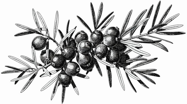 Juniper Berries and Needles Illustration, Vintage Botanical Branch