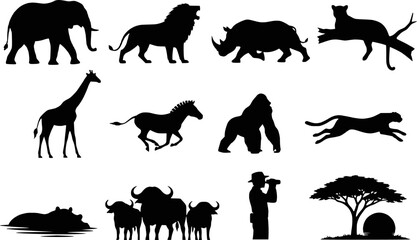 African animal wildlife silhouettes vector icon set isolated © raccoontail