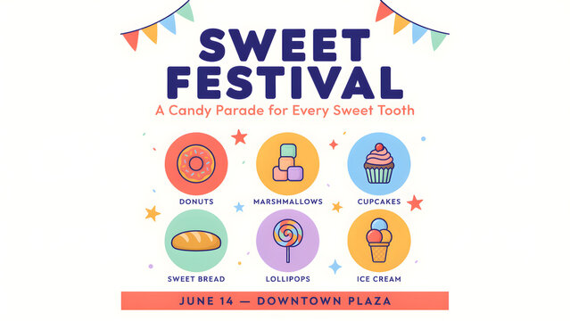 Colorful Sweet Festival Event with Desserts and Sweets Displayed