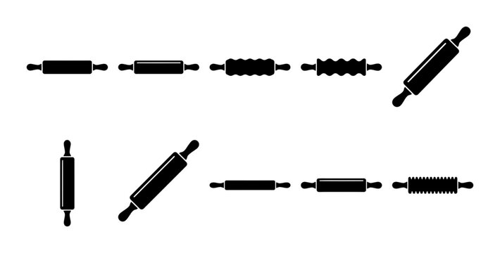 Rolling Pin Icon Set Collection Featuring Various Kitchen Baking Utensil Silhouettes for Culinary Design Projects