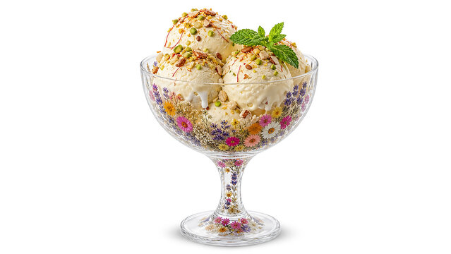 Delicious Traditional Qulfa Ice Cream Served In Floral Glass Cup