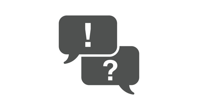 Chat bubble icon with exclamation and question mark symbol for faq and support conversation