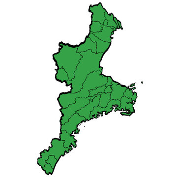 三重県地図 市町村区分 緑色 筆タッチ 和風 西日本 / A brushstroke map of Mie Prefecture / green