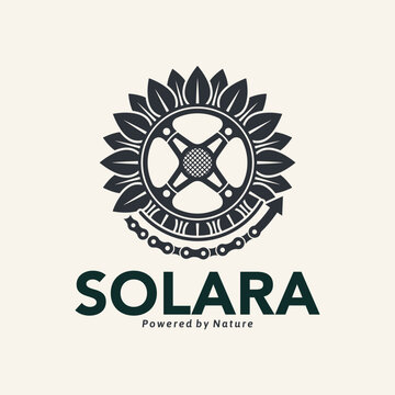 Solara Logo: Sunflower meets bicycle chain, symbolizing sustainable energy and nature.