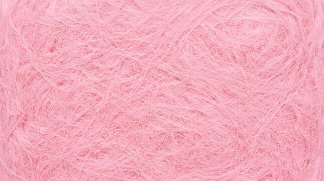 Gentle pastel pink fluffy yarn texture fills the frame, a detailed macro studio shot providing soft material background for commercial designs.
