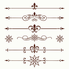 Elegant collection of decorative horizontal dividers with fleur de lis and star motifs for classic typography and page layout design featuring sophisticated line art. © Md: Yeasin Arafat