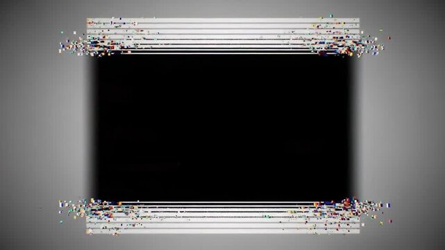 Abstract frame with digital glitch effect and colorful pixelated particles