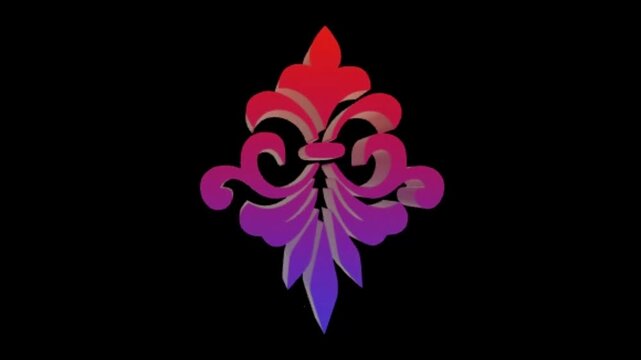 3 d rotating damask ornament with vibrant gradient color transition on black background