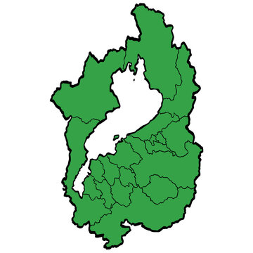 滋賀県地図 市町村区分 緑色 筆タッチ 和風 西日本 / A brushstroke map of Shiga Prefecture / green