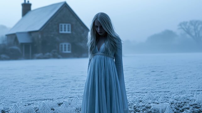 mysterious figure in snowy landscape