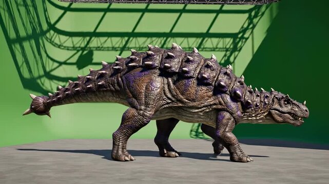 Ankylosaurus Walking 3D Dinosaur on Green Screen for VFX Compositing.