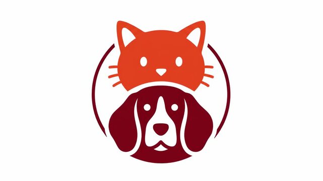 Minimalist Pet Icons Featuring Orange Cat and Dark Red Dog Silhouettes Isolated on White, Ideal for Veterinary Clinics and Animal Care Branding.