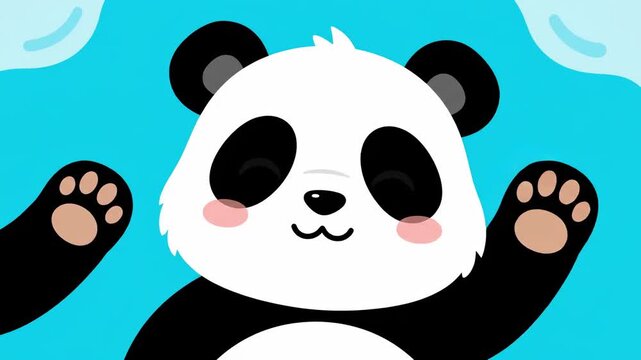 Cute Waving Panda Animation with Smiling Face on Blue Background, perfect for kids' content.