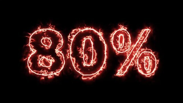 An 80% figure animation featuring a blazing fire effect and lightning flashes, designed for discount offers and set against a black background.