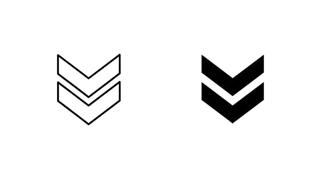 Double chevron arrow icon set, outline and solid style