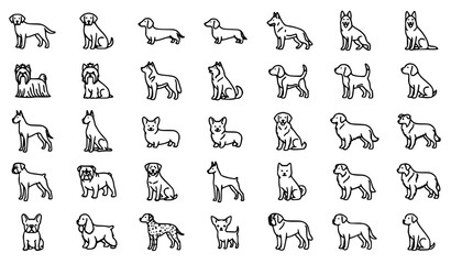 Premium dog breeds collection for pet care shop and veterinary clinic line icons bundle © MDSUJON