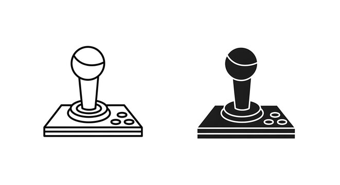 Joystick icon set, outline and solid style