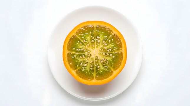 Fresh cross section of a lulo fruit on a white background with naranjilla, tropical