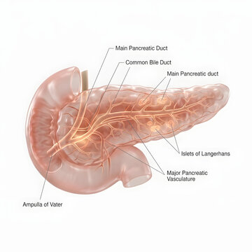 Anatomy of the human pancreas with labeled ducts and structures pancreas digestive