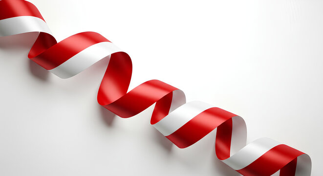 Red and white spiraling ribbon on plain white background