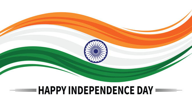 A vibrant illustration of the Indian flag waving on Independence Day