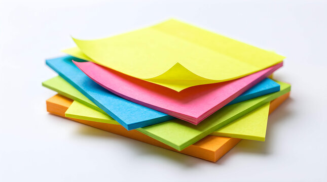 Stack of colorful sticky notes on a white surface