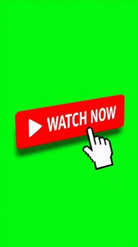 Red watch now button over green screen background.