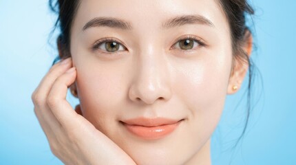 Obraz premium Closeup portrait of a young woman with glowing skin and natural makeup