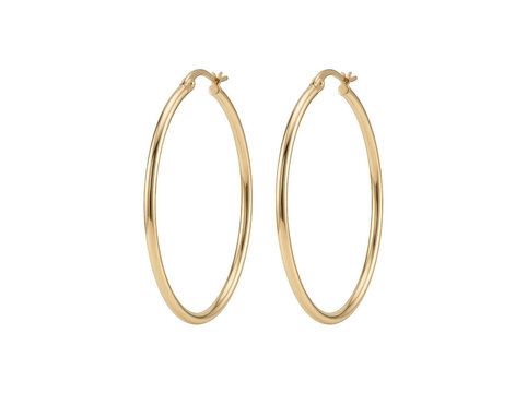 A pair of elegant gold hoop earrings isolated on transparent background
