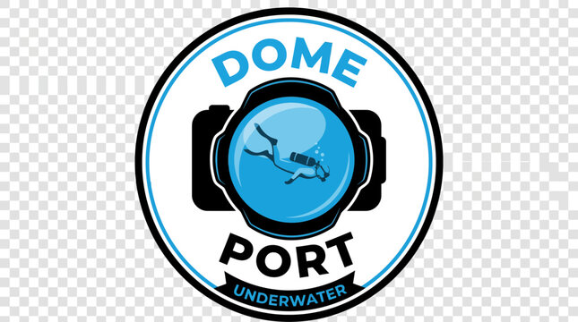 Circular dome port underwater camera lens scuba diving logo