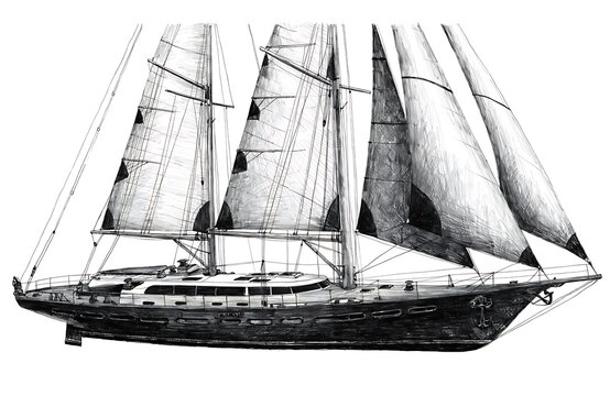Elegant vintage sailing ship with three masts under full sail