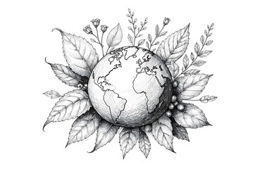 Fototapeta premium Earth globe surrounded by sunflower petals and leaves illustration