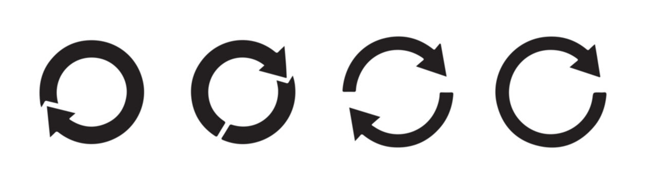 Set of black rotation arrows isolated on transparent background vector circle reset icon for interface.