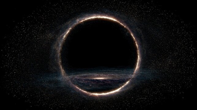 Galaxy circle with dark center and stardust on black background