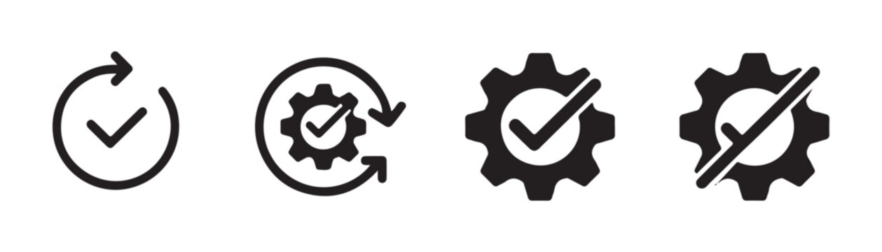 Process complete and settings vector icon set, reload and restart button for websites.
