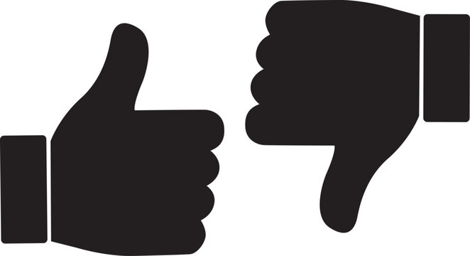 Thumb up and thum down vector icon isolated on transparent background 