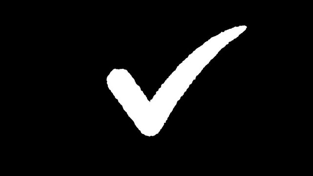 Minimalist black checkmark tick mark icon animation isolated on plain solid blue background for business project approval concept, successful task completion status