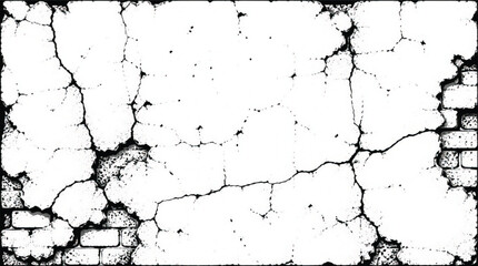 Obraz premium Abstract Black and White Grunge Texture - Cracked Brick Wall Pattern