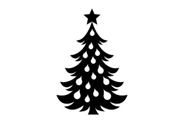 Obraz premium Black silhouette of decorated Christmas tree with star topping the apex point
