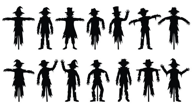 Set of scarecrow silhouettes