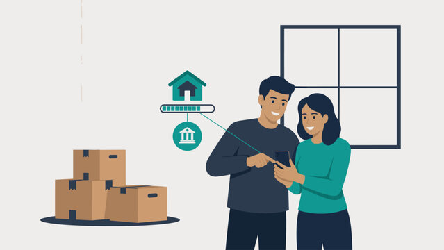 Couple using mobile app for mortgage and home buying process