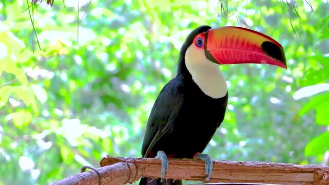 Toco toucan colorful bird in tropical nature jungle of Brazil.