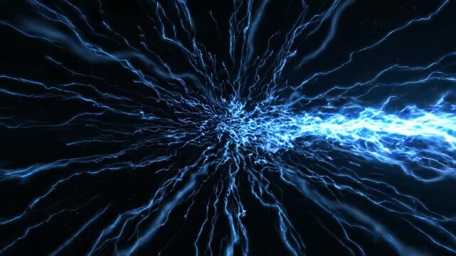 Abstract blue energy beam with electrical lightning discharge effect