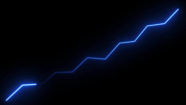 Successful growth trend blue line graph going Up.Abstract neon line arrow down business graph icon animation.