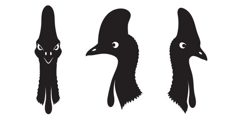 Black Silhouette Vector Set of Hornbill and Exotic Bird Head Profile Icons © Wimas