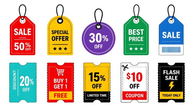 label price tag icon set vector discount coupon sale promotion symbol illustration modern designs. Illustration 
