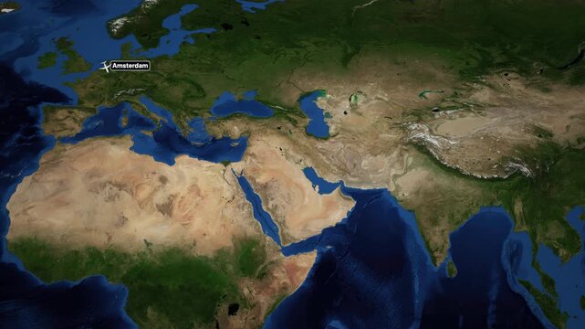 Animated Flight Route Map from Amsterdam Netherlands to Addis Ababa Ethiopia