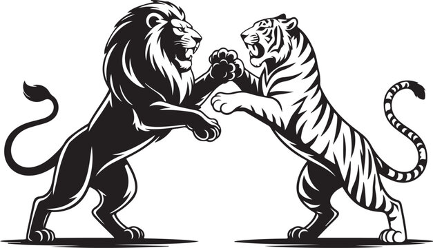 Lion And Tiger Silhouette A Dynamic Vector Illustration Of A Clash