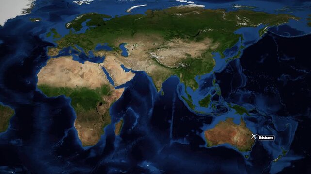 Animated World Map Showing Flight Route Between Brisbane and Manchester