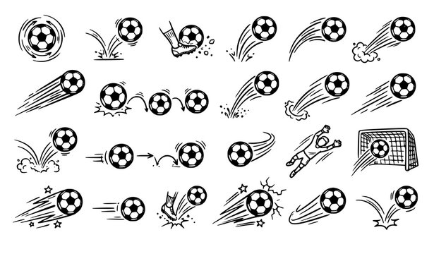 Hand Drawn Soccer Ball Motion Icons Vector Set